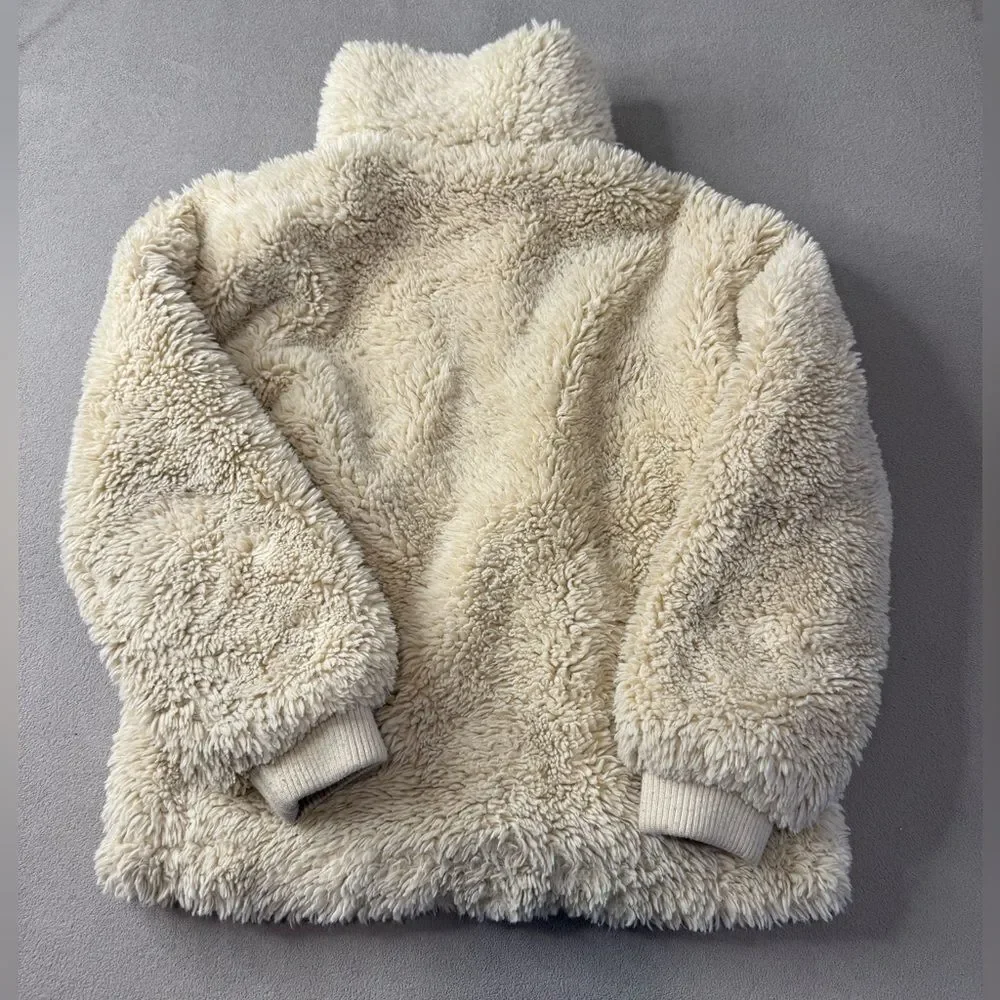 Girl Zara Cozy Cream Sherpa Jacket with Tan Pockets size 10